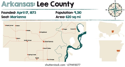 Large and detailed map of Arkansas - Lee county