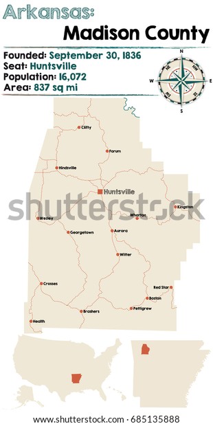 Large Detailed Map Arkansas Madison County Stock Vector Royalty