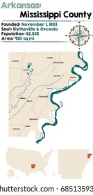 Large and detailed map of Arkansas - Mississippi county