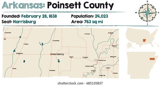 Large and detailed map of Arkansas - Poinsett county