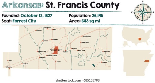 Large and detailed map of Arkansas - St. Francis county