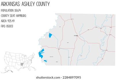 Large and detailed map of Ashley County in Arkansas, USA. svg