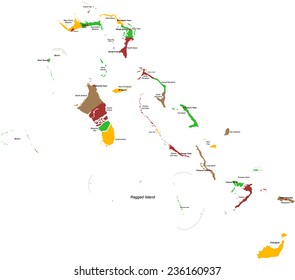 A large and detailed map of the Bahamas with all islands, districts and main cities.