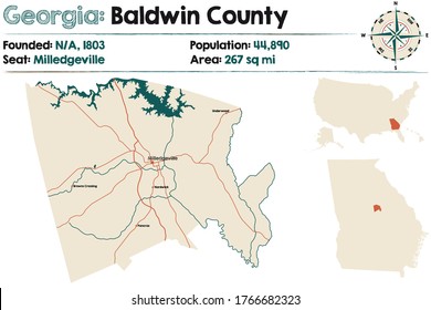 Large Detailed Map Baldwin County Georgia Stock Vector Royalty Free   Large Detailed Map Baldwin County 260nw 1766682323 