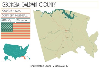 Large and detailed map of Baldwin County in Georgia USA.