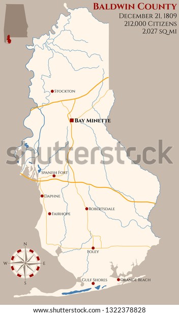 Large Detailed Map Baldwin County Alabama Stock Vector (Royalty Free ...