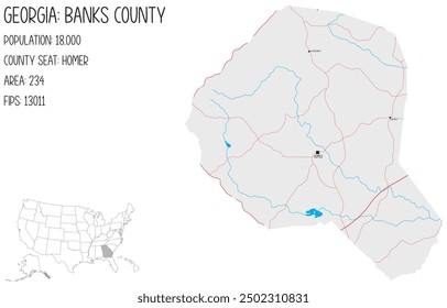 Large and detailed map of Banks County in Georgia, USA.
