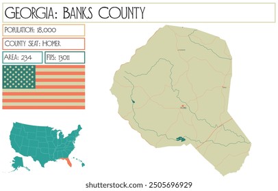 Large and detailed map of Banks County in Georgia USA.