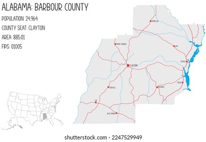 Large and detailed map of Barbour county in Alabama, USA.