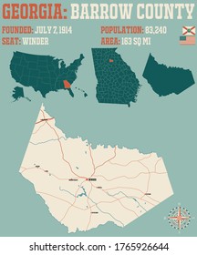 Large and detailed map of Barrow county in Georgia, USA.