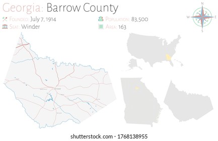 Large and detailed map of Barrow county in Georgia, USA.