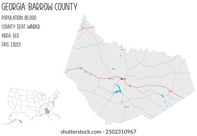 Large and detailed map of Barrow County in Georgia, USA.