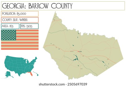 Large and detailed map of Barrow County in Georgia USA.