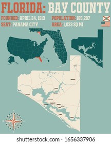 Large And Detailed Map Of Bay County In Florida, USA.