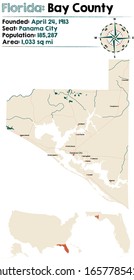 Large and detailed map of Bay county in Florida, USA.
