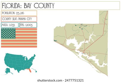 Large and detailed map of Bay County in Florida USA.