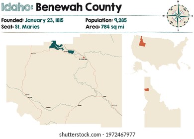 Large and detailed map of Benewah county in Idaho, USA.