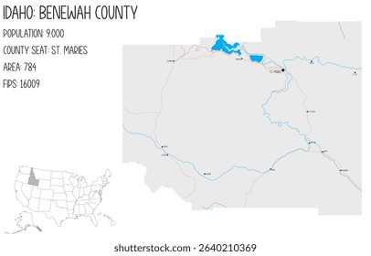 Large and detailed map of Benewah County in Idaho, USA.