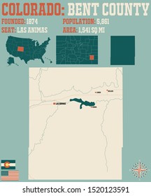 Large and detailed map of Bent county in Colorado, USA.