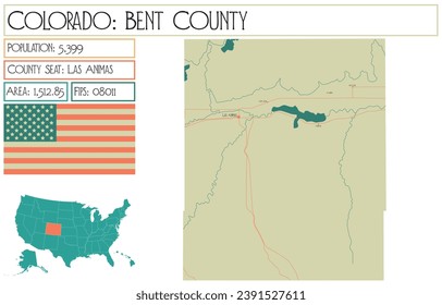 Large and detailed map of Bent County in Colorado USA.
