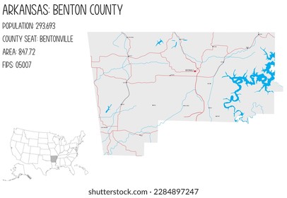Große und detaillierte Karte von Benton County in Arkansas, USA.