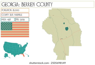 Large and detailed map of Berrien County in Georgia USA.