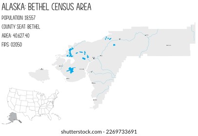 Large and detailed map of Bethel Census Area in Alaska, USA.