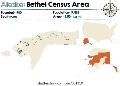 Large and detailed map of Bethel Census Area in Alaska.