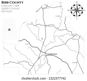 Large and detailed map of Bibb county in Alabama, USA
