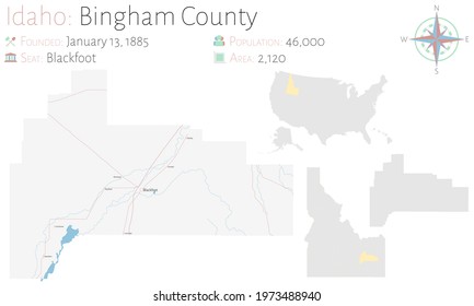 Large and detailed map of Bingham county in Idaho, USA.