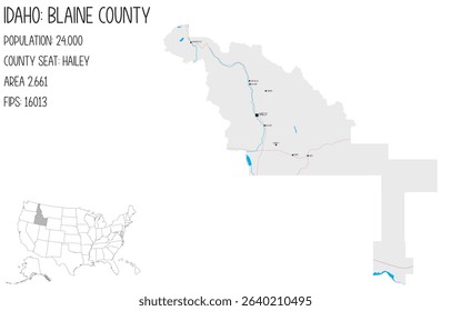 Large and detailed map of Blaine County in Idaho, USA.