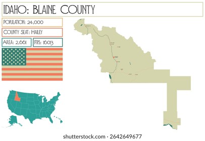 Large and detailed map of Blaine County in Idaho USA.
