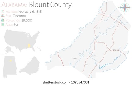 Large and detailed map of Blount county in Alabama, USA
