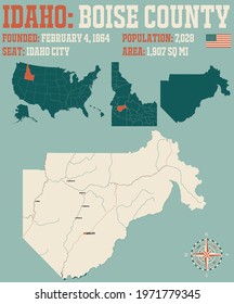 Large And Detailed Map Of Boise County In Idaho, USA.