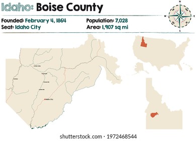 Large And Detailed Map Of Boise County In Idaho, USA.