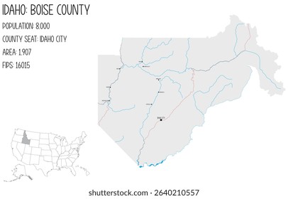 Large and detailed map of Boise County in Idaho, USA.