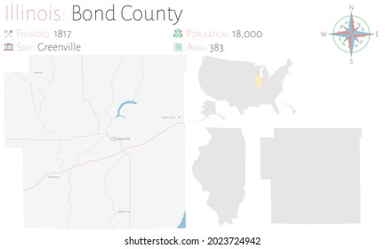 Large and detailed map of Bond county in Illinois, USA.