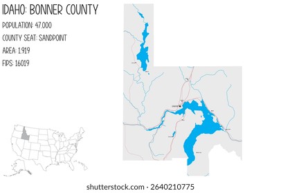 Large and detailed map of Bonner County in Idaho, USA.