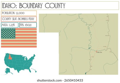 Grande y detallado mapa de Boundary County en Idaho Estados Unidos.