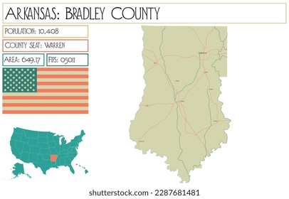 Large and detailed map of Bradley County in Arkansas, USA.