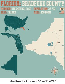 Große und detaillierte Karte von Braford County in Florida, USA.