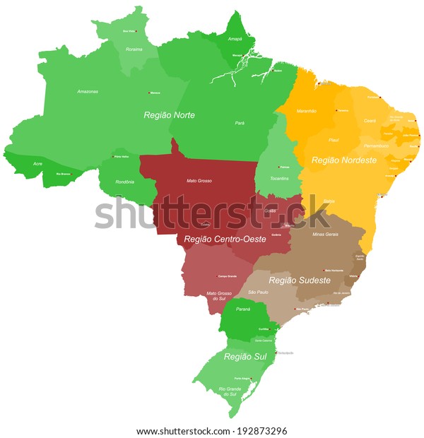 Large Detailed Map Brazil All Regions Vetor Stock Livre De Direitos 192873296 Shutterstock 3048