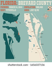 Large And Detailed Map Of Brevard County In Florida, USA.