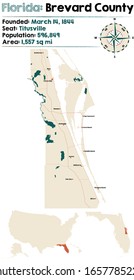 Große und detaillierte Karte des Bezirks Brevard in Florida, USA.