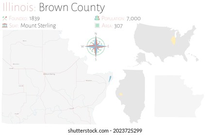 Large And Detailed Map Of Brown County In Illinois, USA.