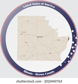 Large And Detailed Map Of Brown County In Illinois, USA.