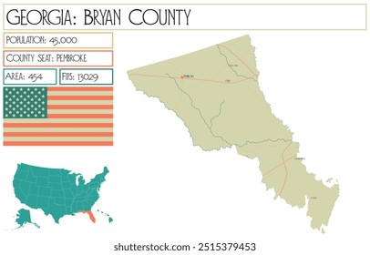 Grosse und detaillierte Karte von Bryan County in Georgia USA.