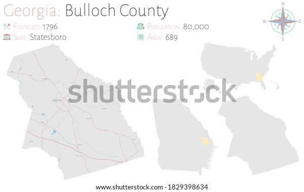 Large Detailed Map Bulloch County Georgia Stock Vector (Royalty Free ...