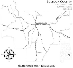 Large And Detailed Map Of Bullock County In Alabama, USA.