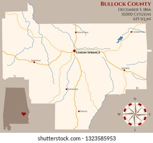 Large And Detailed Map Of Bullock County In Alabama, USA.